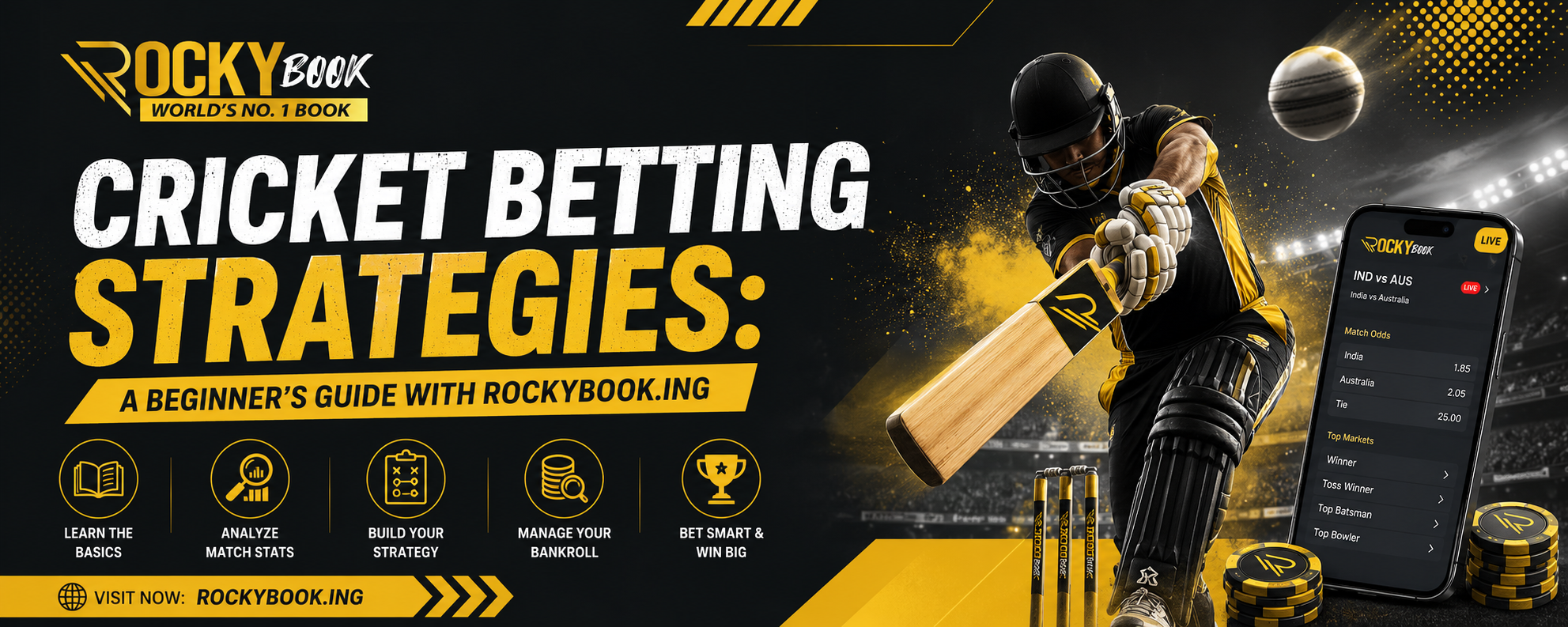  Learn beginner-friendly cricket betting strategies with RockyBook.ing. Explore simple tips, smart bankroll management, and informed betting decisions.